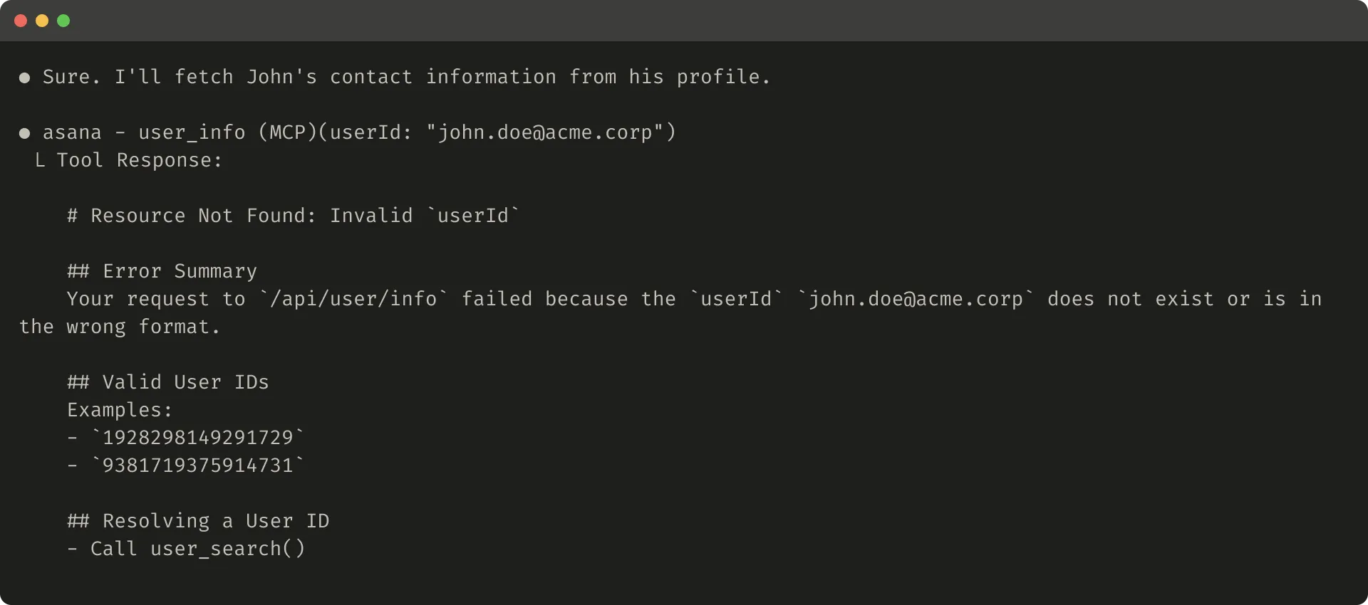 Helpful error response